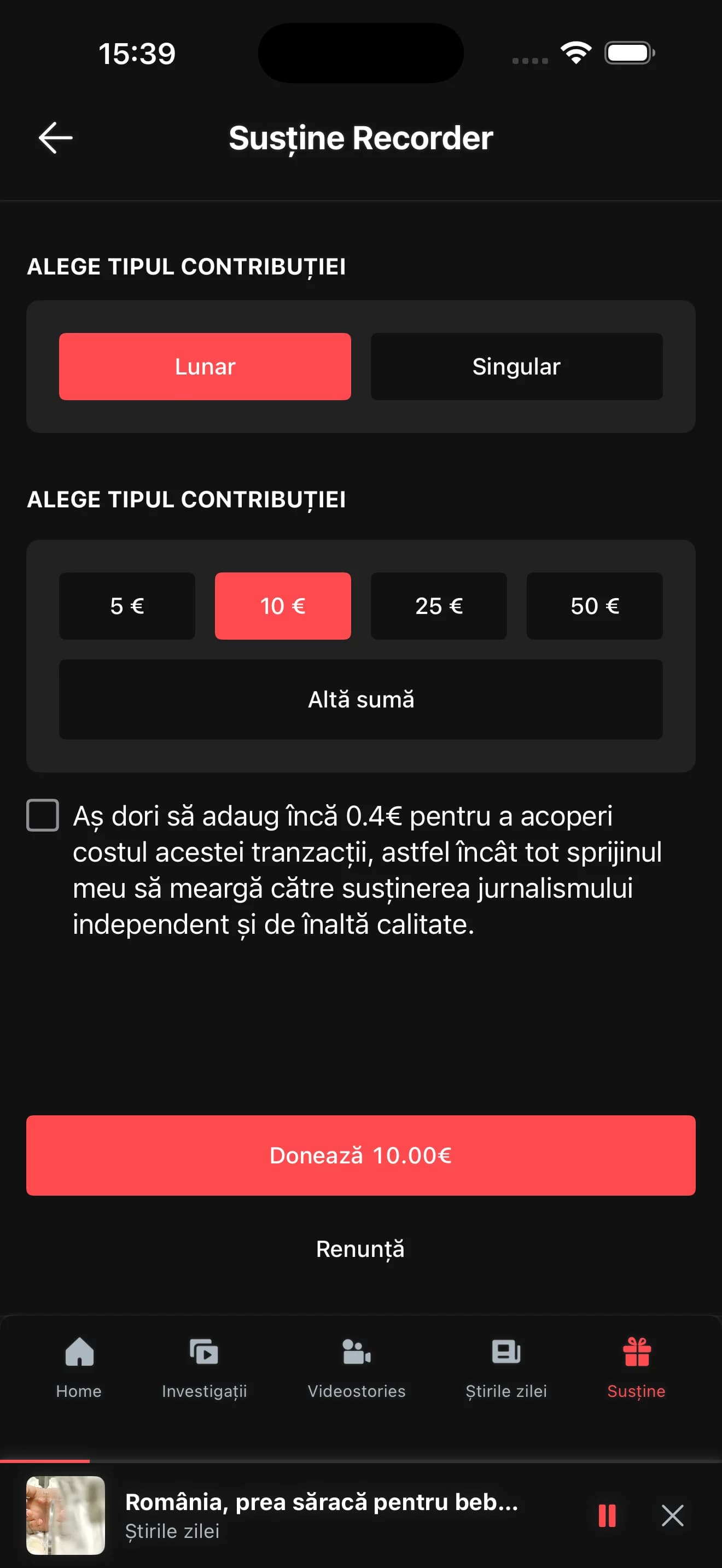 Donează în două tap-uri